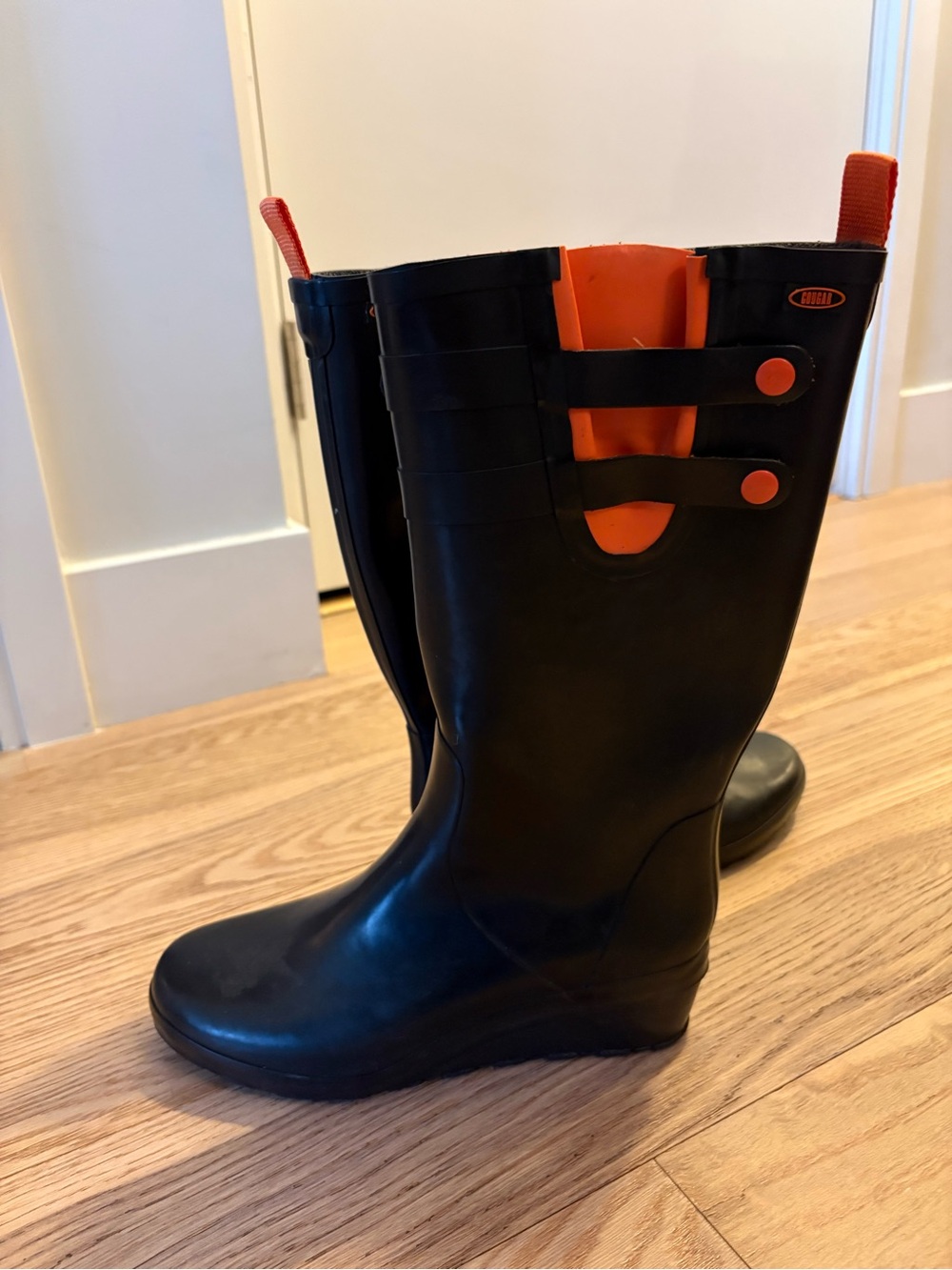 Cougar Black Rain Boots with Orange Accents